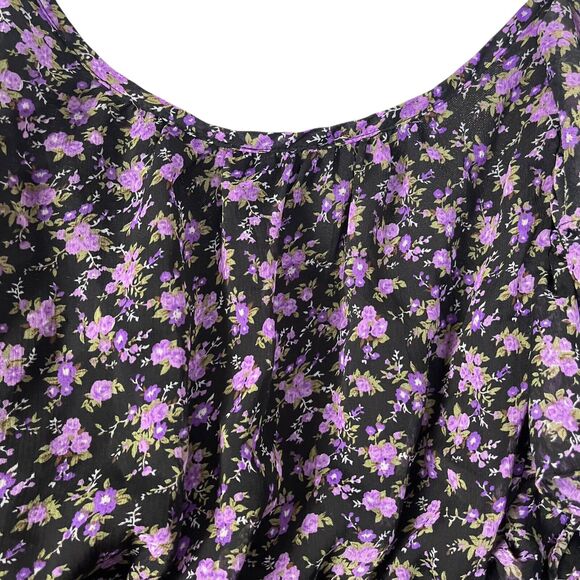 Deb Y2K Purple Black Floral Ruffle Babydoll Lined Vintage Dress Womens Plus 3X - Picture 13 of 15